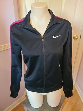 Nike Black Bomber Jacket with Pink Shoulder Stripes